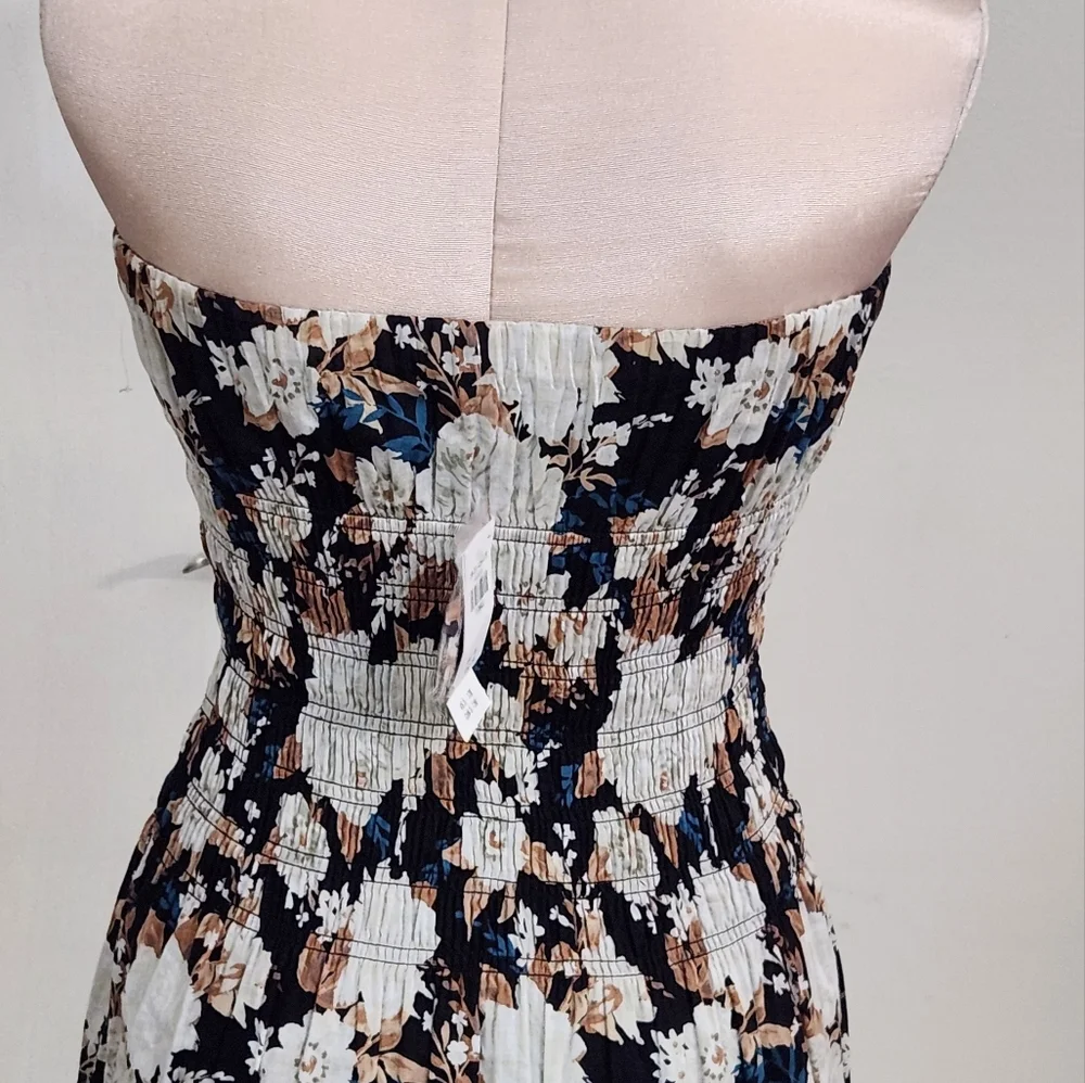 Abercrombie & Fitch Black Floral Strapless Maxi Dress